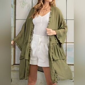 Easel Olive Green Kimono Sz 1X Romantic Boho Coastal Westeen Beach Goth Vamp Ae